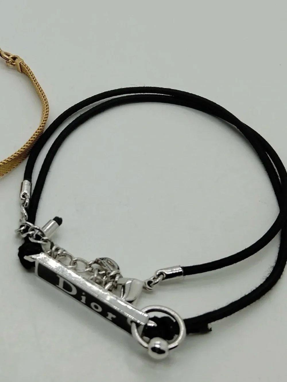 Vintage Christian Dior Silver Logo Tag Black String Double-Layered Wrap Bracelet - Picture 5 of 9